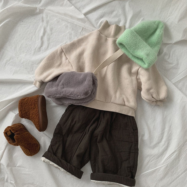 Toddler Boy/Girl Ins Style Solid Color Stand Collar Long Sleeves Sweatshirt-kissminis