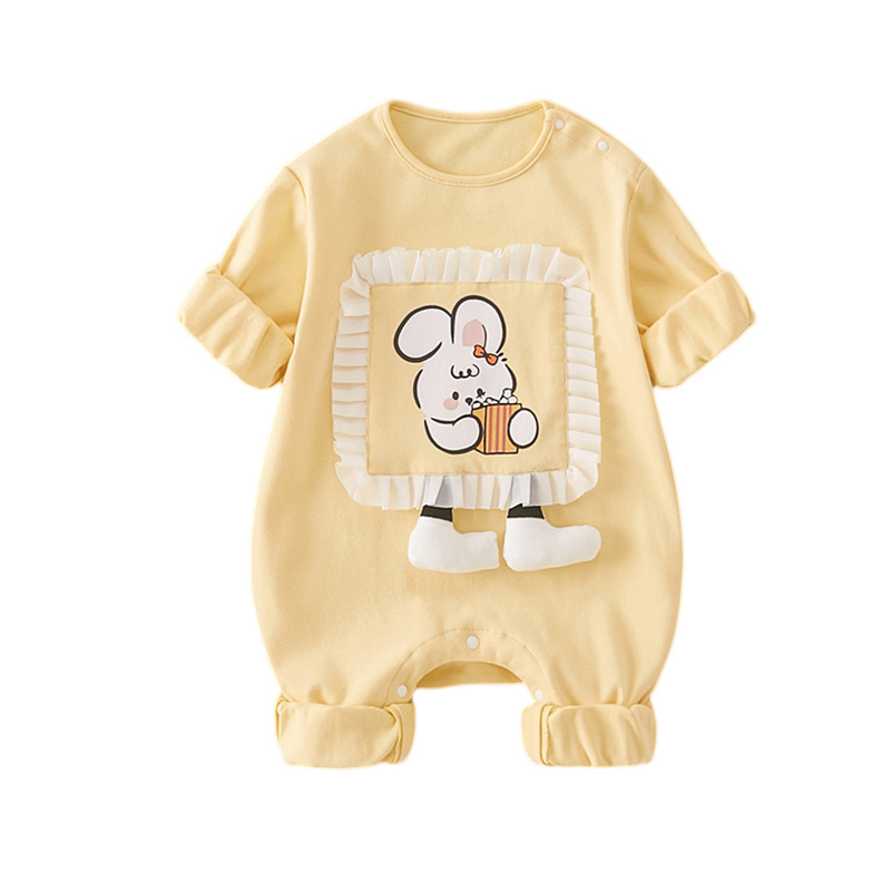 Baby Girl Cartoon Rabbit Pattern Long Sleeve Romper-kissminis
