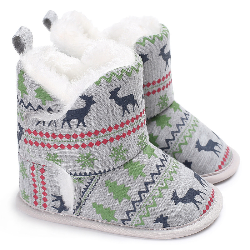 Baby Winter Thicken Allover Cute Christmas Style Pattern Fluff Shoes-kissminis