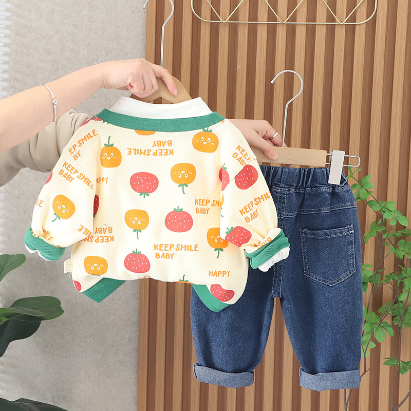 3pcs Toddler Fruit Graphic Sweatshirt and Jacket Pant Set-kissminis