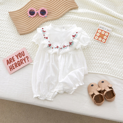 Baby Girl Sweet Floral Collar Ruffle Sleeve Romper