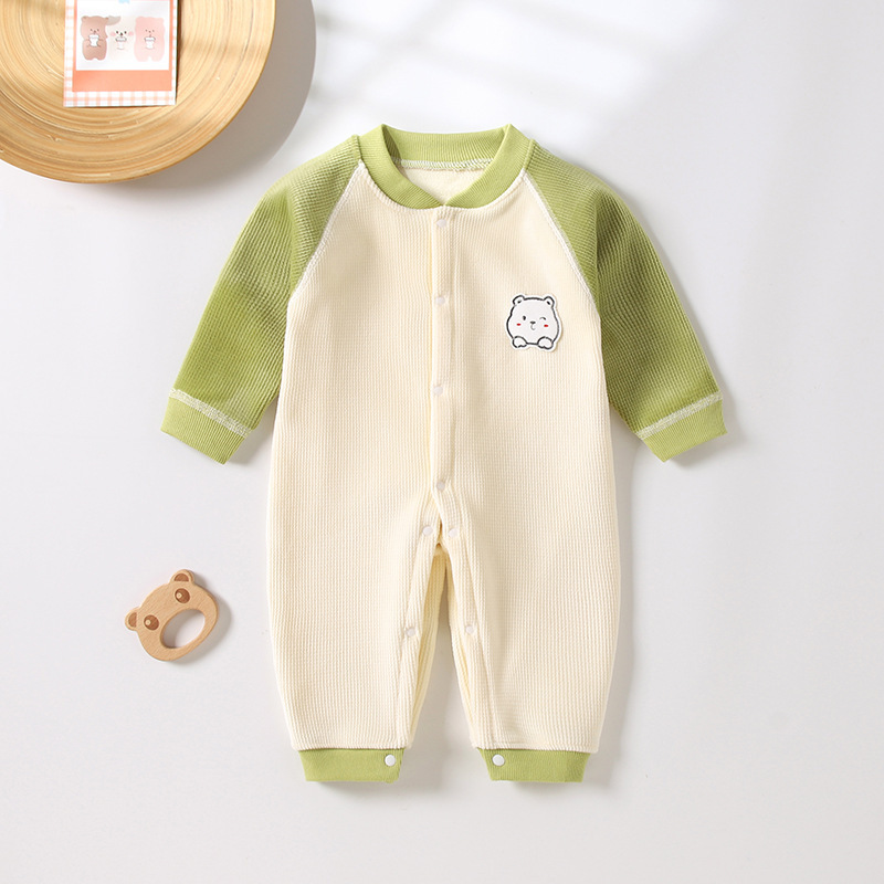 Baby Boy/Girl Cute Bear Embroider Single Breasted Long Sleeve Romper-kissminis