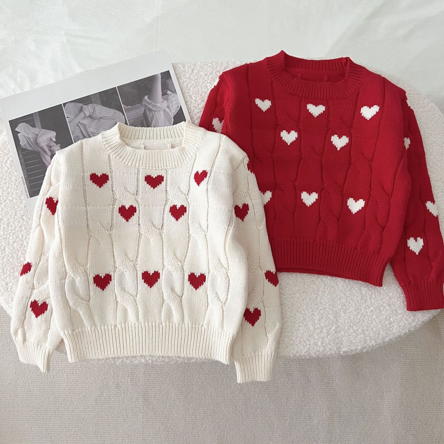 2pcs Baby Allover Heart Pattern Woolen Pullover Knit Sweater-kissminis