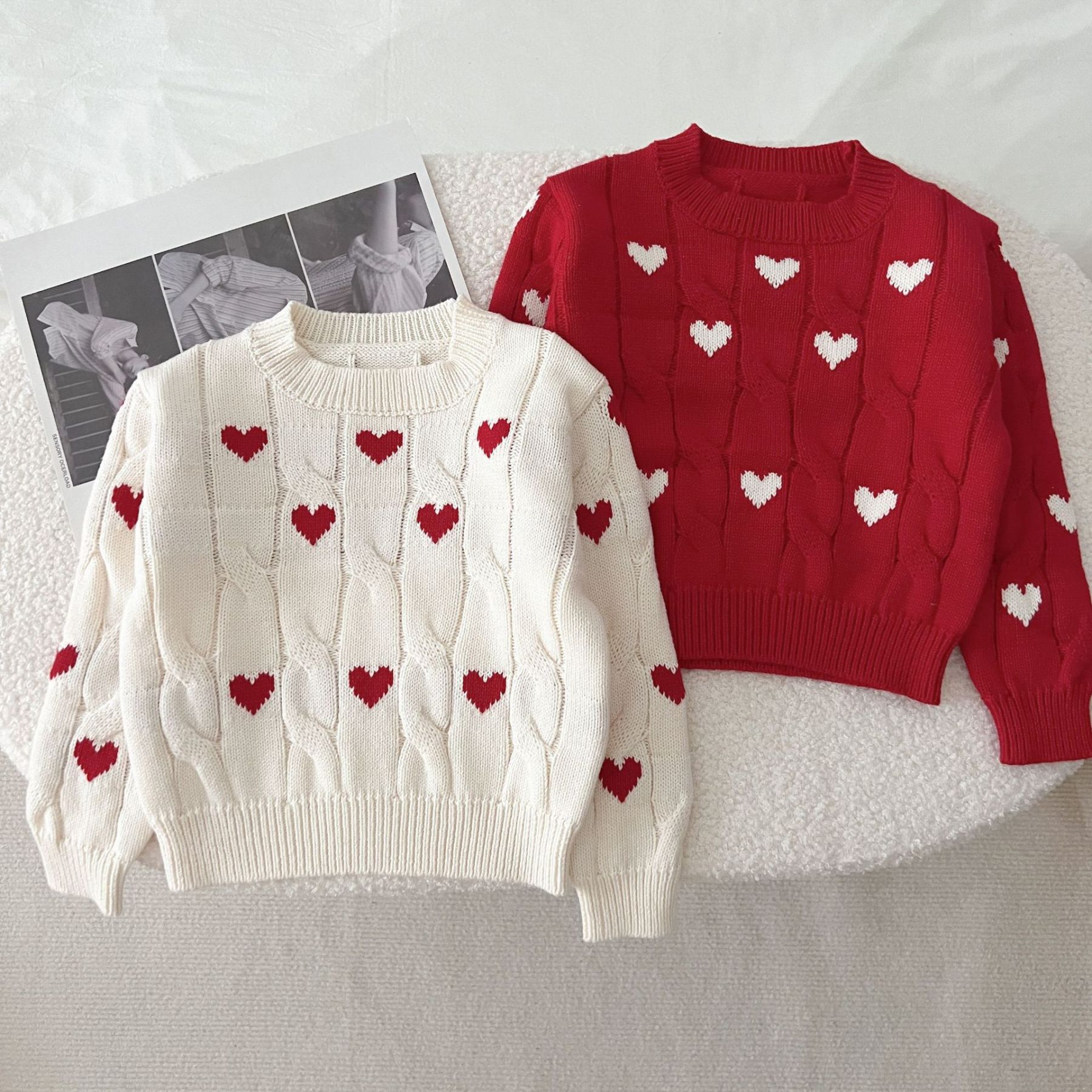 2pcs Baby Allover Heart Pattern Woolen Pullover Knit Sweater-kissminis