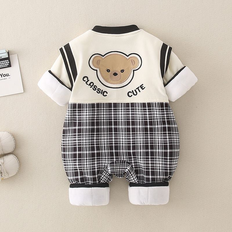 Baby Boy/Girl Classic Bear Pattern Striped Long Sleeve Romper-kissminis