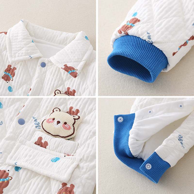 Baby Boy/Girl Cute Cartoon Bear Print Thin Cotton Long Sleeve Romper-kissminis