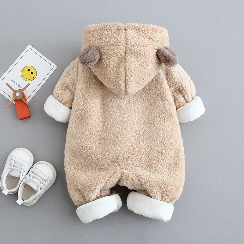 2pcs Baby Boy/Girl Winter Thicken Fluff Solid Color Cute Bear Design Romper -kissminis