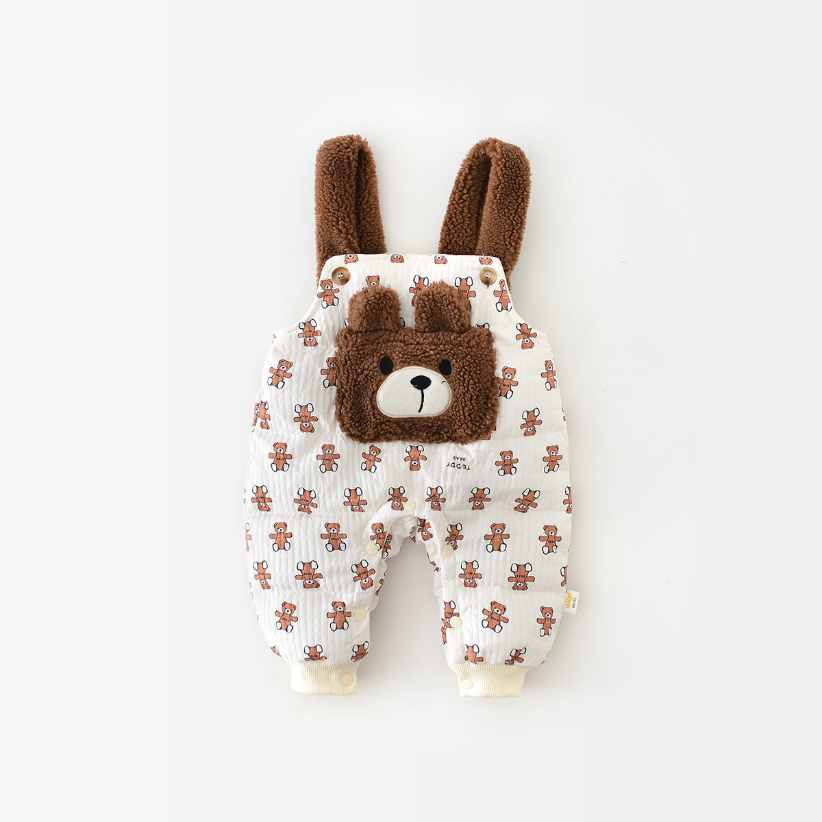 Winter Thicken Baby Boy/Girl Allover Cartoon Bear Pattern Overalls-kissminis