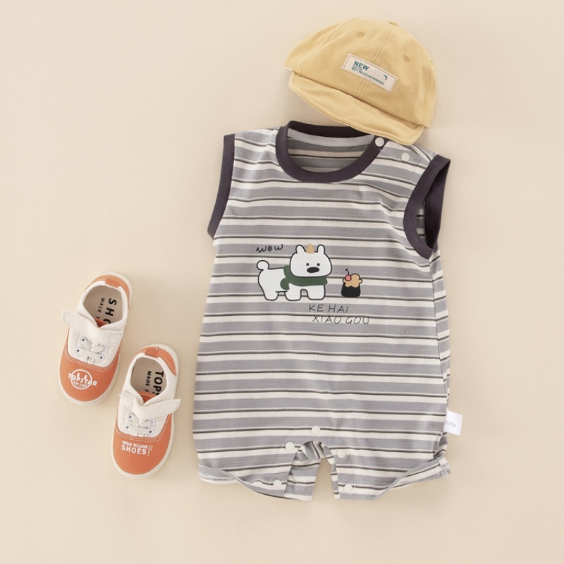 Baby Boy/Girl Puppy Stripe Short Sleeve Romper-kissminis