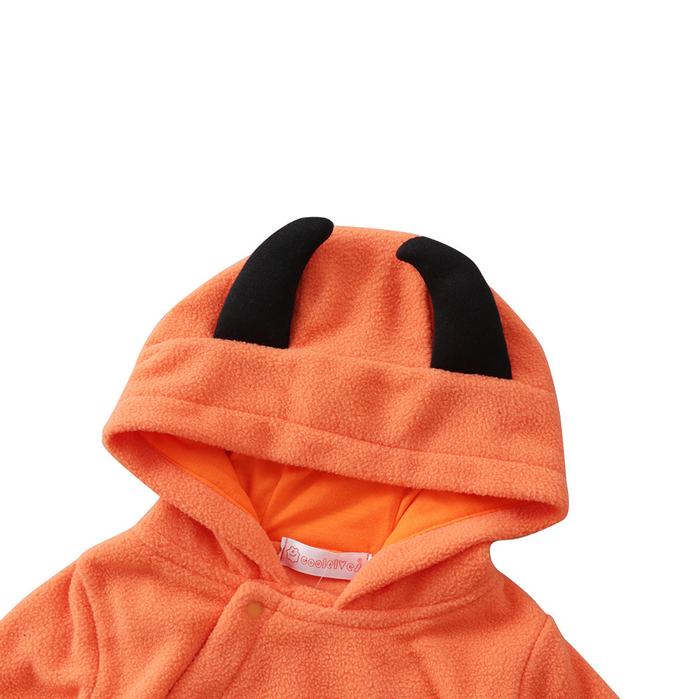 Baby Wacky Pumpkin Cartoon Print Hooded Romper-kissminis