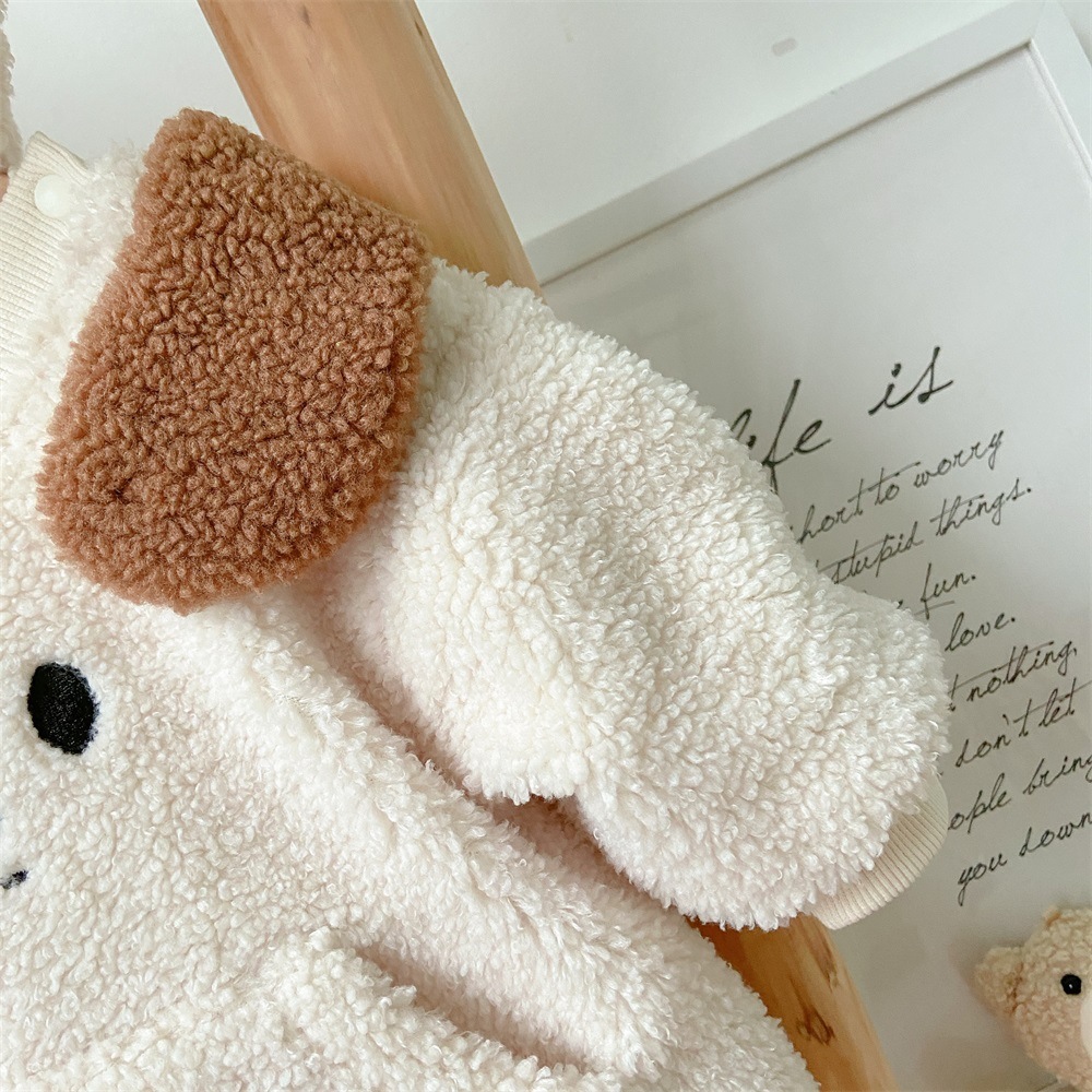 Baby Boy/Girl Winter Thicken Fluff Cute Bear Design Long Sleeve Bodysuit and Hat and Pants Set-kissminis
