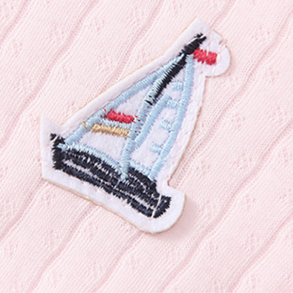 Newborn Baby Boy/Girl Ribbed Sailboat Patch Solid Color Botton Up Long Sleeve Romper