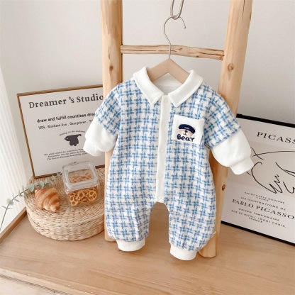 Bear Pocket Emblem Houndstooth Romper