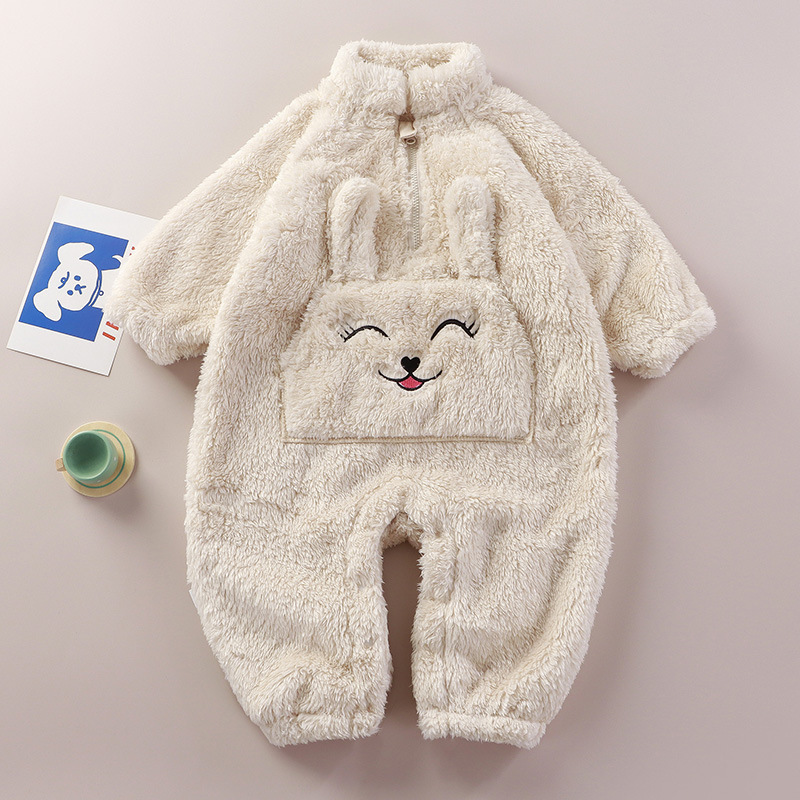 Baby Boy/Girl Cute Animals Pocket Design Solid Color Fluff Long Sleeve Romper-kissminis