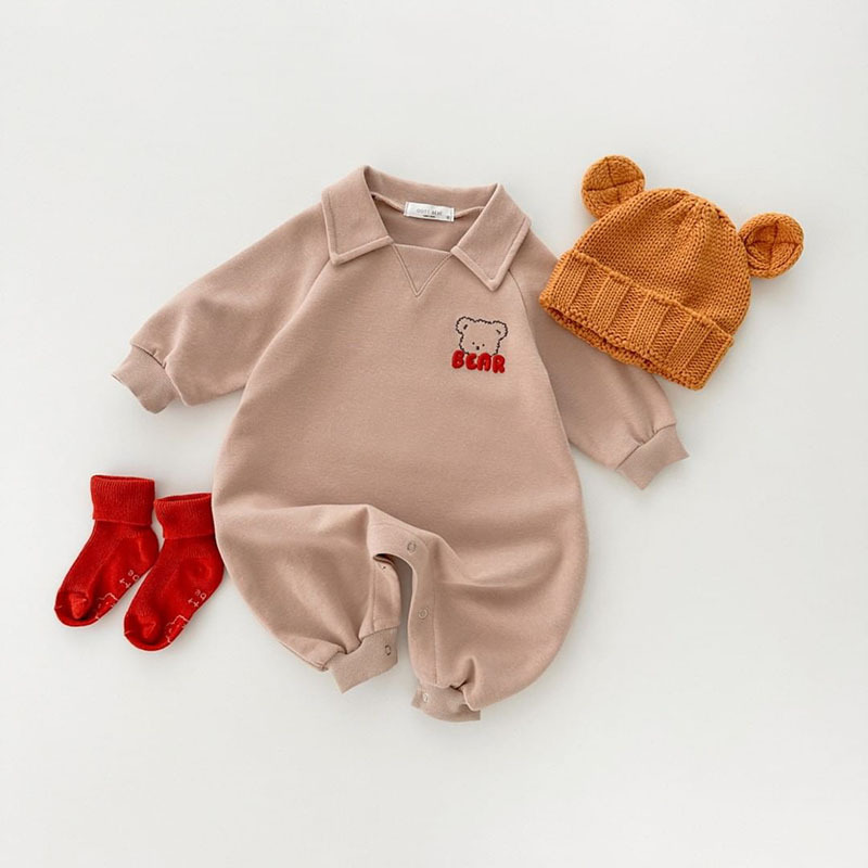Embroidered Bear Head Soft Romper -kissminis