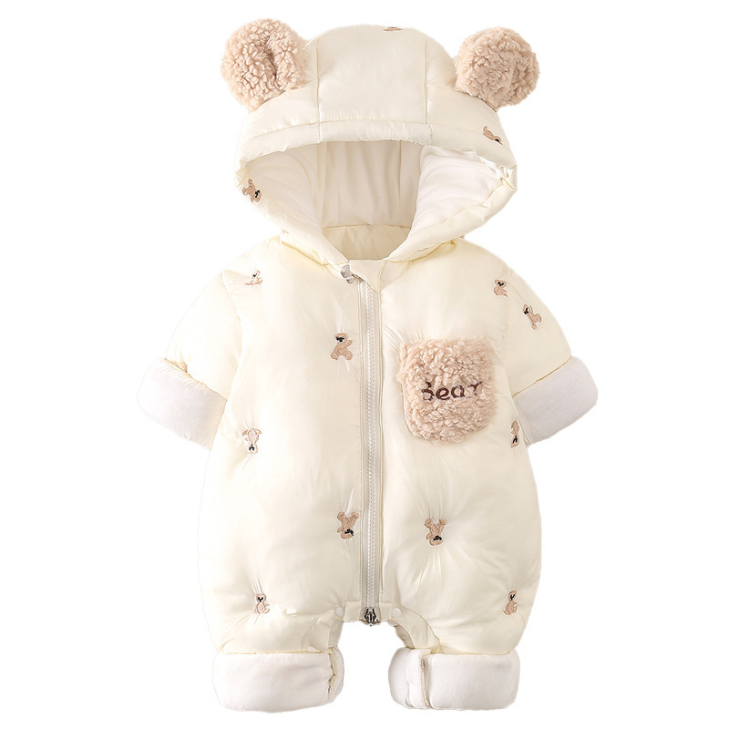 Baby Cute Bear Graphic Winter Snowsuit Thicken Zippered Long Sleeve Romper-kissminis