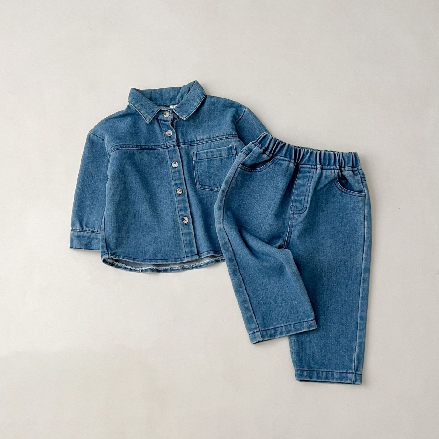 2pcs Baby Solid Color Denim Jacket and Pants Set-kissminis