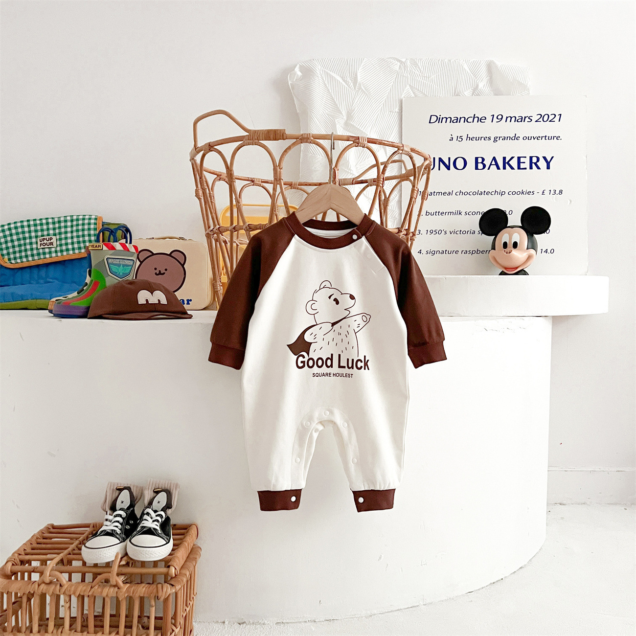 Baby Boy/Girl "GOOD LUCK "Little Bear Print Romper-kissminis