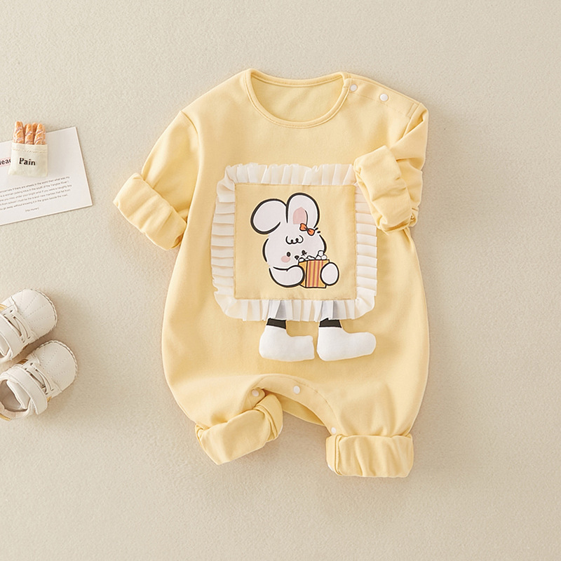 Baby Girl Cartoon Rabbit Pattern Long Sleeve Romper-kissminis