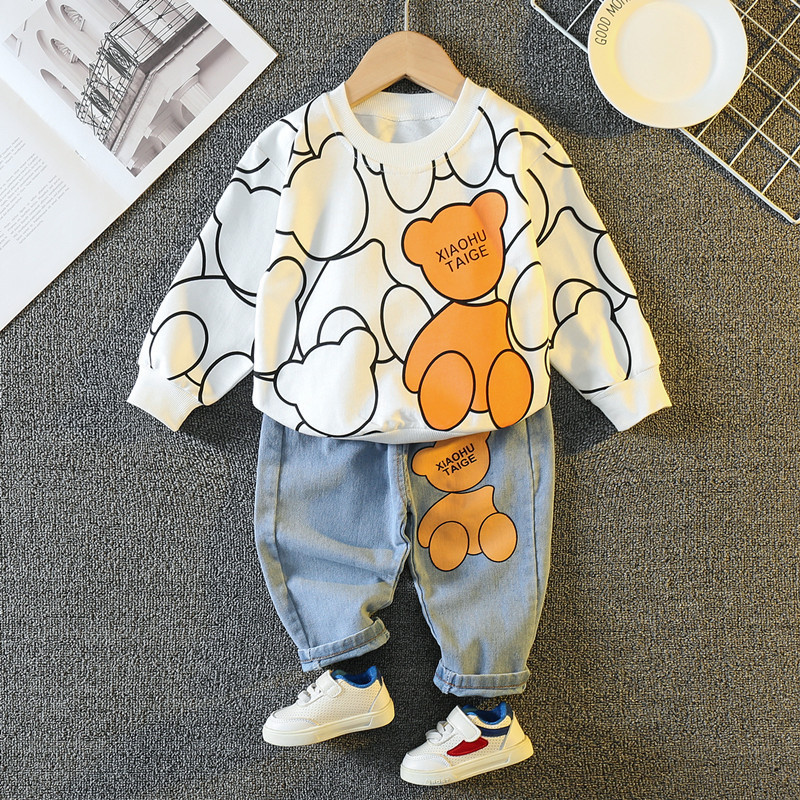 Toddler Boy Allover Cartoon Bear Pattern Two Piece Set-kissminis
