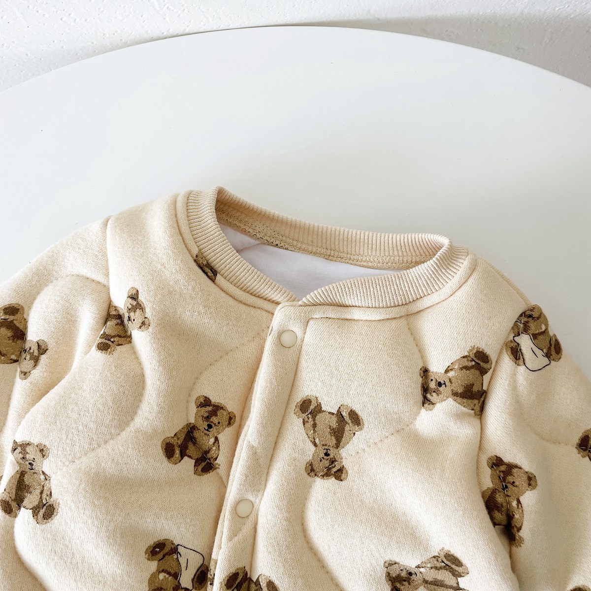 Baby Boy/Girl Allover Cute Bear Pattern Thicken Long Sleeve Romper-kissminis
