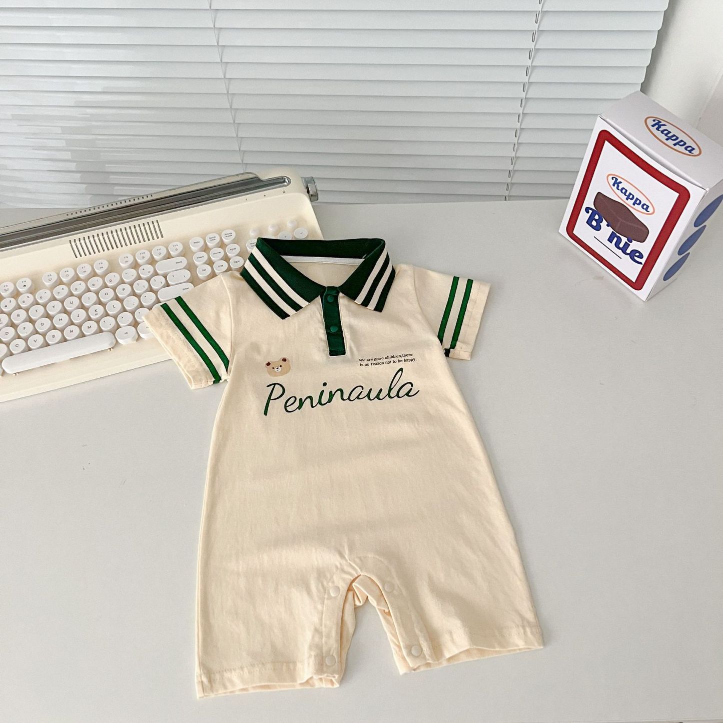 Baby Boy Lapel Letter Print Romper -kissminis