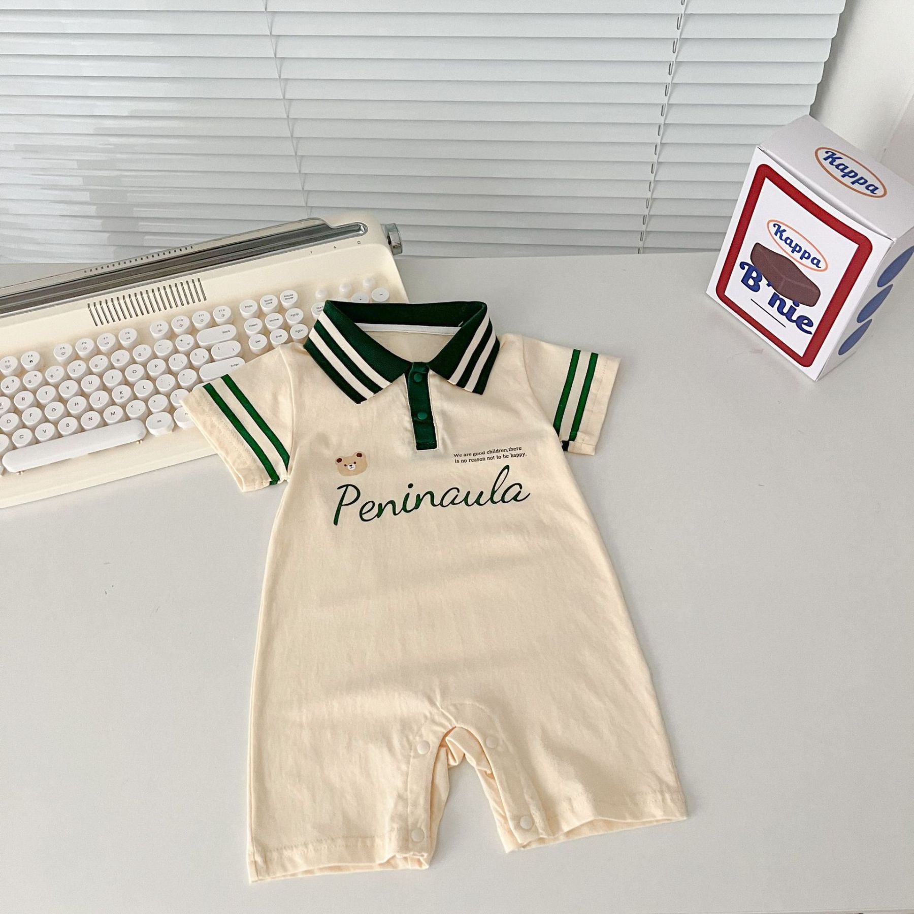 Baby Boy Lapel Letter Print Romper -kissminis