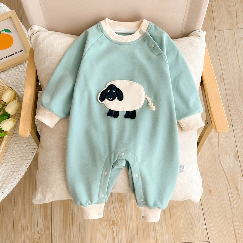 Baby Boy/Girl Cute Sheep Pattern Single Breasted Long Sleeve Romper-kissminis