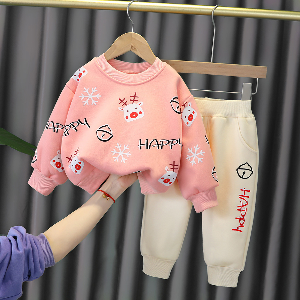 Elk Velvet Thickened Sweatshirt Two Piece Set-kissminis