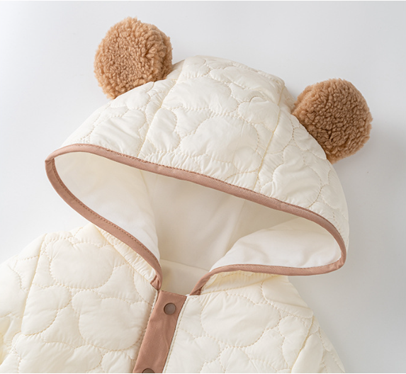 Newborn Baby Boy/Girl Cute Bear Print and Bear Ear Design Fluff Hooded Long Sleeve Romper-kissminis