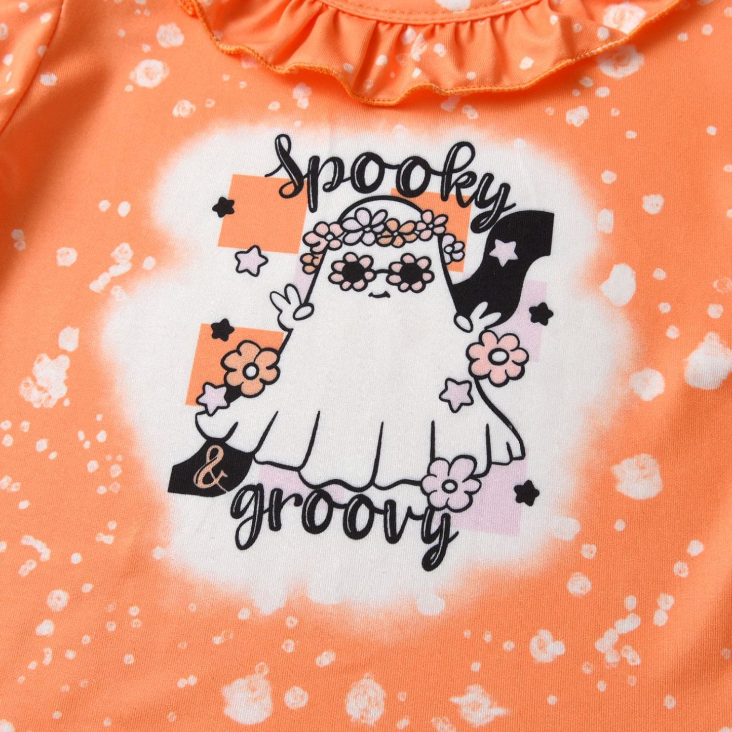 2pcs Toddler Girl Halloween Pumpkin and Ghost Print Bowknot Long Sleeve Tops and Bell Bottoms Set-kissminis