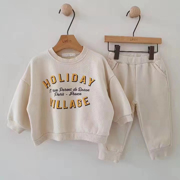 2pcs Boy/Girl Personalized Lettered Terry Cotton Long Sleeves Sweatshirt and Pants Set-kissminis