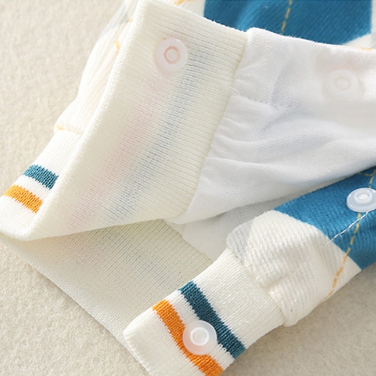 Baby Boy Bear Embroidery Rhomb Long Sleeve Romper-kissminis
