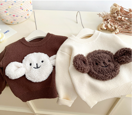 Baby Boy/Girl Ins Style 3D Big Ears Puppy Pattern Solid Color Long Sleeves Sweatshirt -kissminis