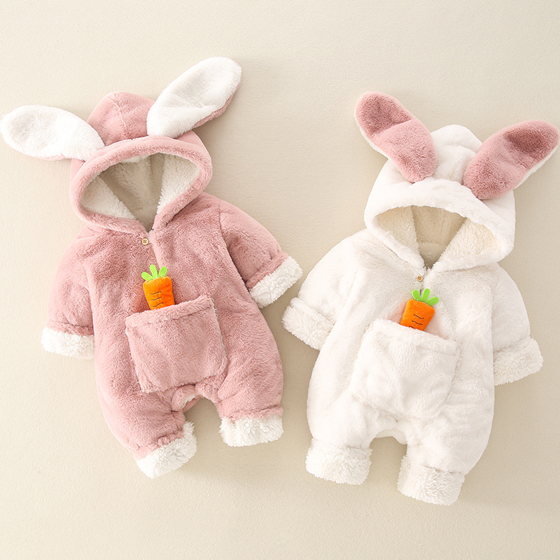 Baby Girl Cute Rabbit Ears and 3D Carrot Toy Fluff Long Sleeve Romper-kissminis