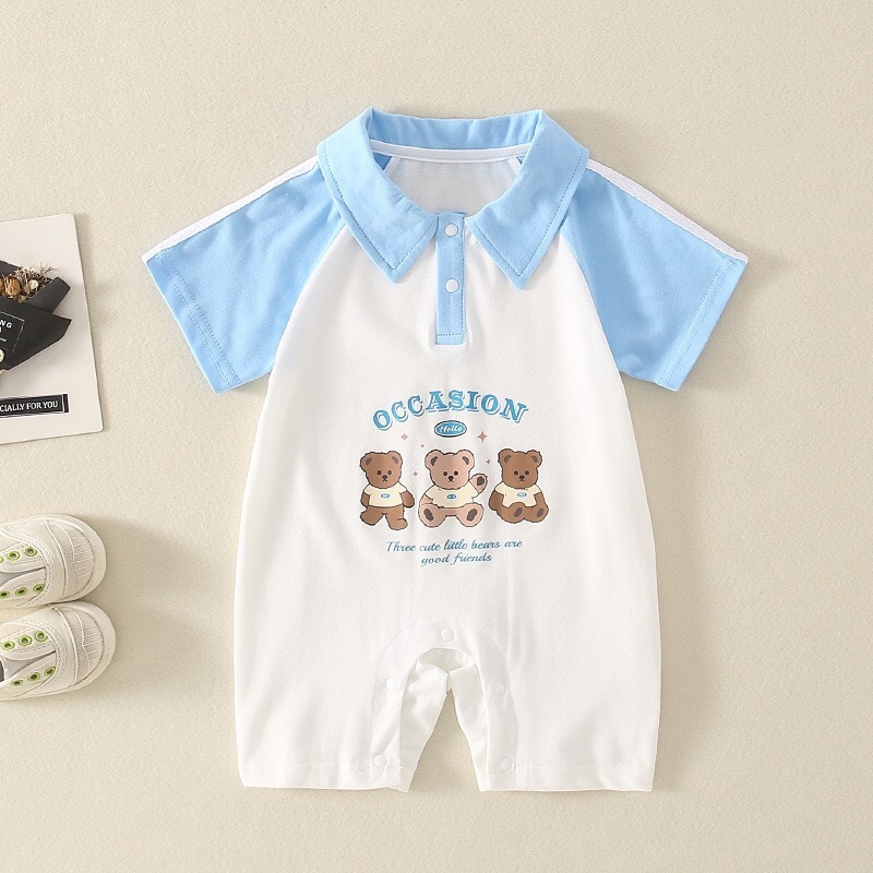 Baby Boy Bear Print Raglan Sleeve Romper-kissminis