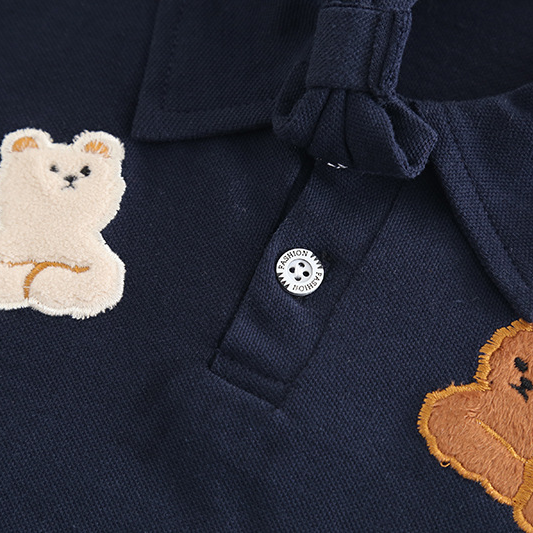 2pcs Bear Embroidery and Tie Detail Denim Shorts Set