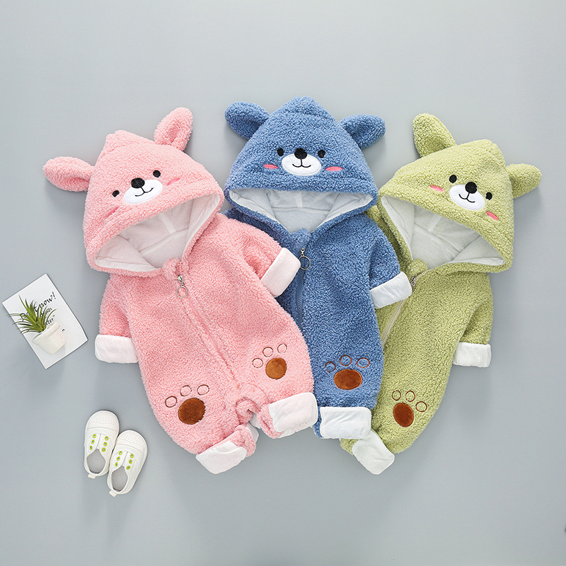 Baby Boy/Girl Bear Graphic Hooded Fluff Long Sleeve Romper-kissminis