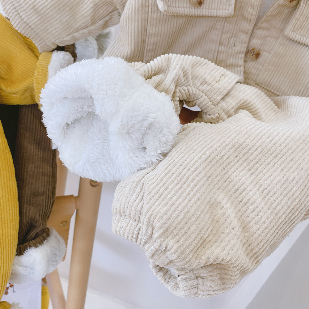 Baby Boy/Girl Winter Fluff Thicken Solid Color Long Sleeves Romper-kissminis