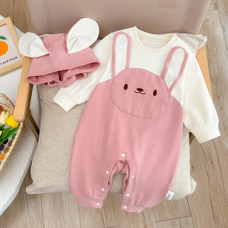 Baby Girl Cute Rabbit Design Long Sleeve Romper and Hat Set-kissminis