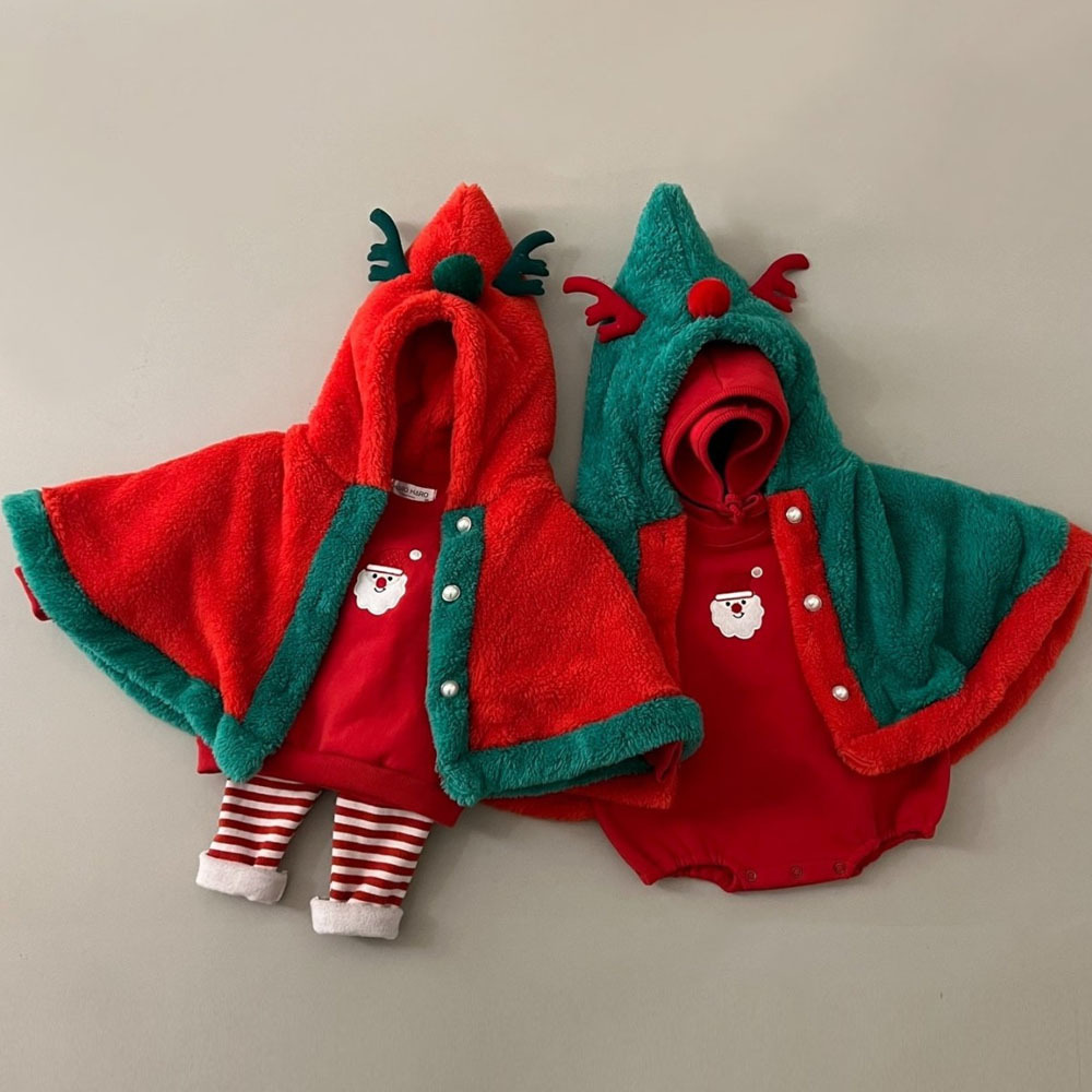 Baby Boy/Girl Winter Christmas Deer Ear Design Thicken Hooded Cloak-kissminis