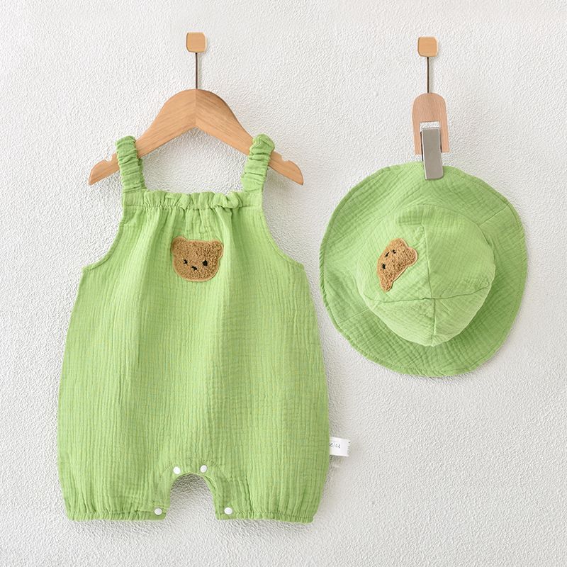 2pcs Baby Boy/Girl Bear Print Thin Crawl Romper with Hat-kissminis