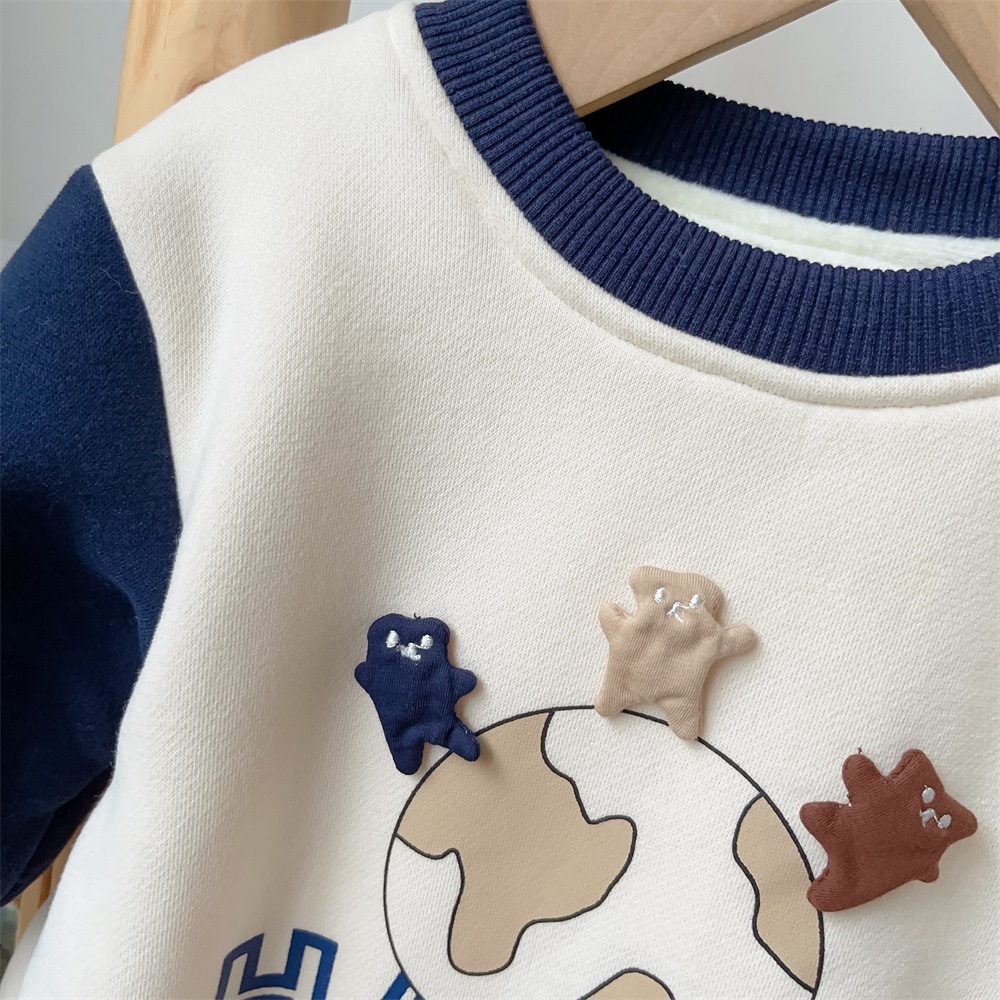 Baby Boy/Girl Three Bears On Earth Pattern Thicken Long Sleeve Romper and Hat Set-kissminis