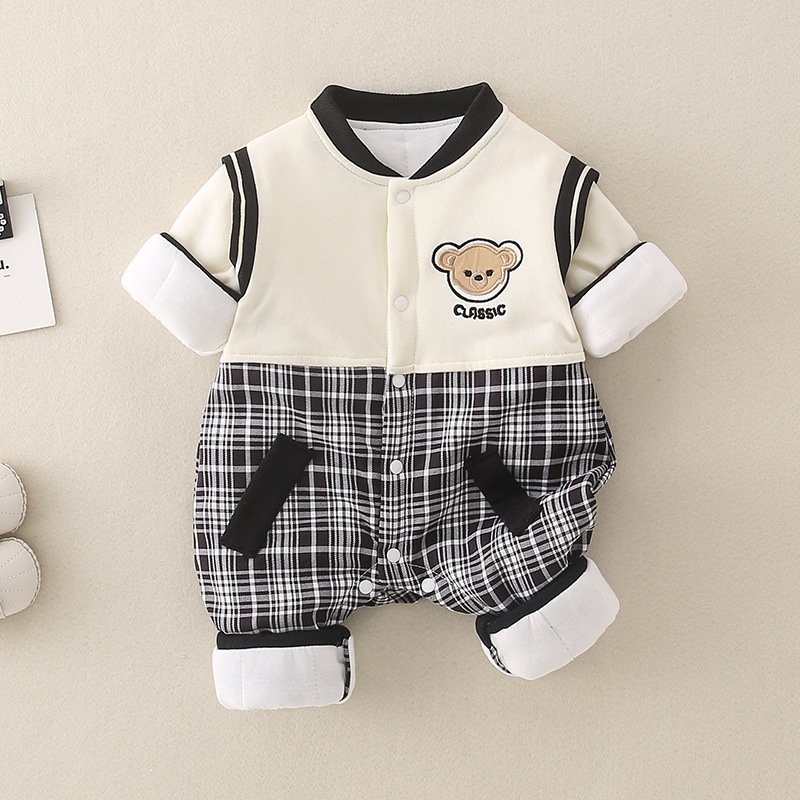 Baby Boy/Girl Classic Bear Pattern Striped Long Sleeve Romper-kissminis