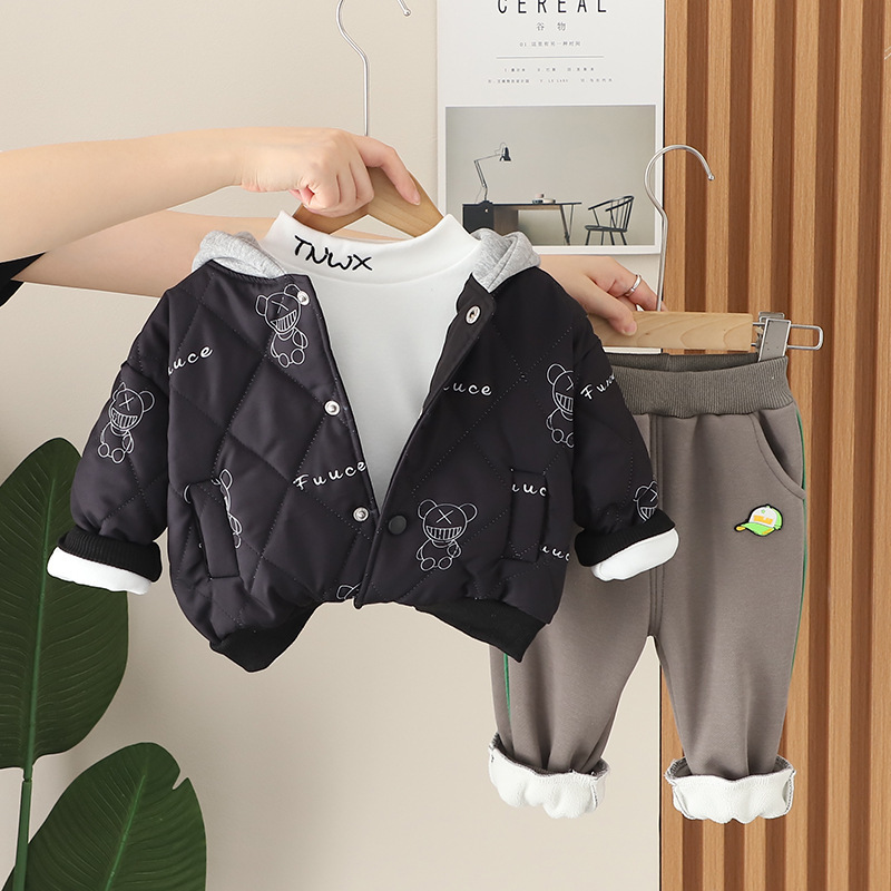 Toddler Boy/Girl Allover Bear Pattern Three Piece Set-kissminis