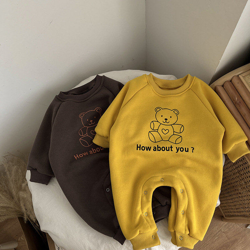 Baby Boy/Girl Bear and Letter Print Long Sleeve Romper