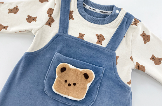 Baby Boy/Girl Allover Cute Bear Pattern Fake Two Pieces Long Sleeve Romper-kissminis