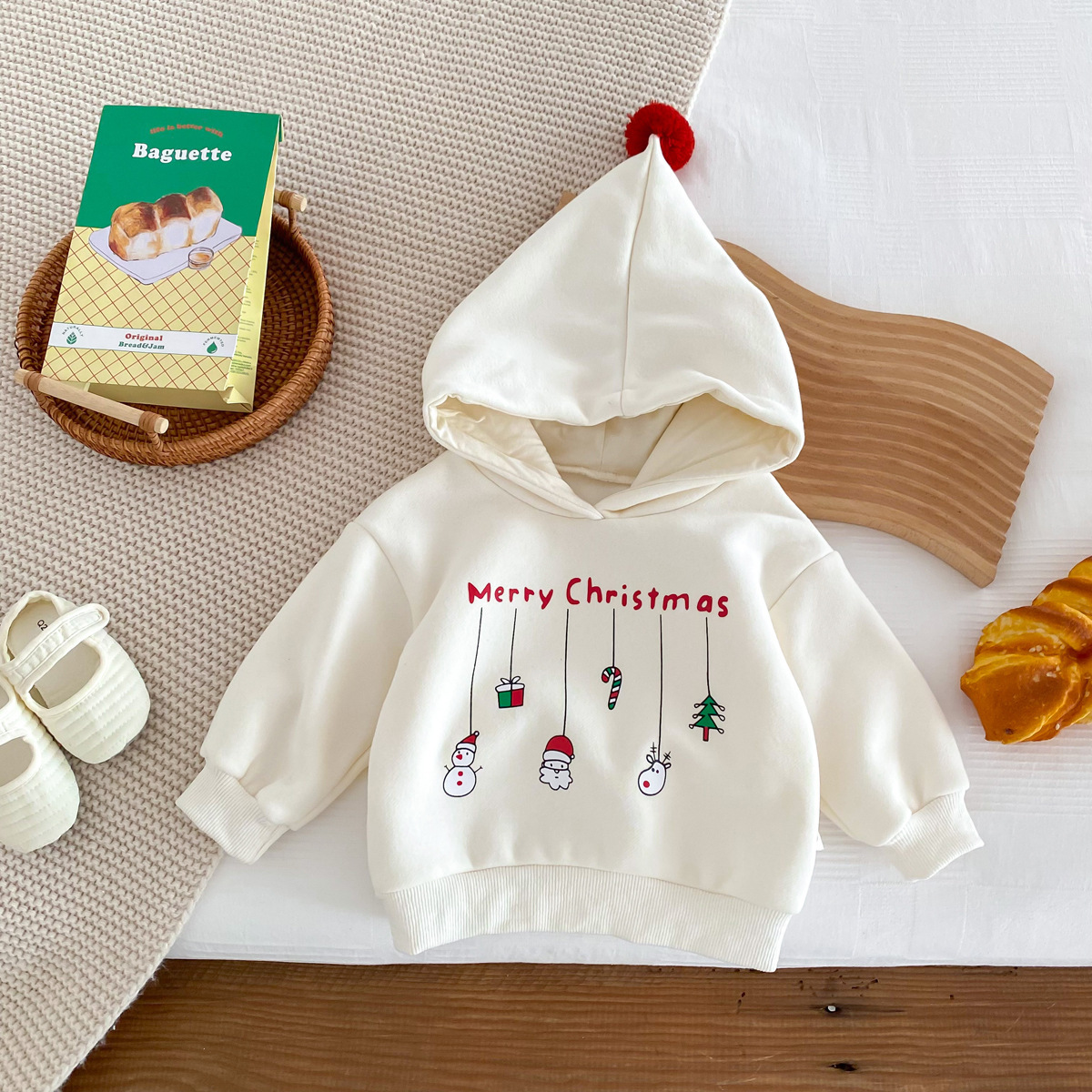 Baby Boy/Girl Christmas Cartoon Hooded Thincken Long Sleeve Sweatshirt with Pants-kissminis