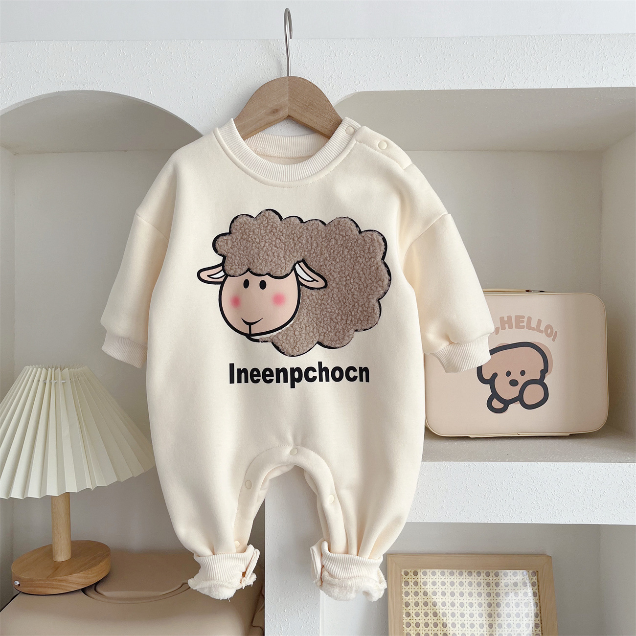 Baby Boy/Girl Cute Sheep Pattern Fleece Long Sleeve Romper-kissminis
