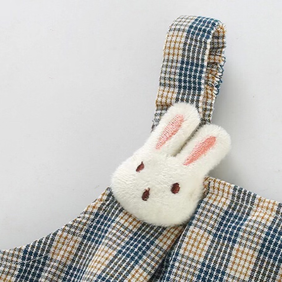 Baby Girl Stereoscopic Rabbit Plaid Sling Bodysuit-kissminis